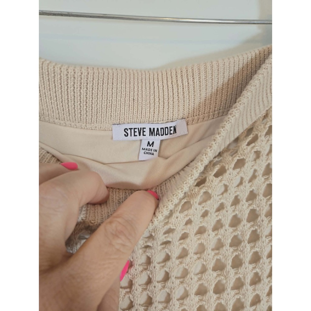 Steve Madden Beige Crochet Open Knit Maxi Skirt Lined Neutral Boho Medium - Picture 3 of 5